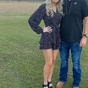 Black Romper with white polka dots